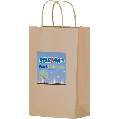 Paper Shopping Bag 8x4.75x13 5/8 Natural Kraft Printed Four Color Process