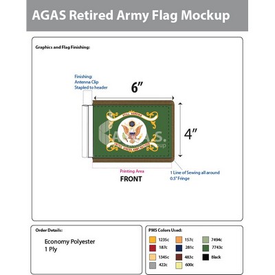 Army Retired Antenna Flags 4x6 inch