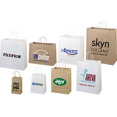 White Kraft Paper Shopping Bags w/Foil Imprint (18"x 7"x 18.75")