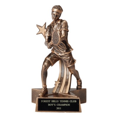 7 ½" Resin Tennis Trophy w/Male Tennis Player & Shooting Star