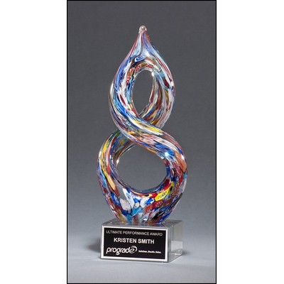 Helix-Shaped Multi-color Art Glass on Clear Glass Base 4 " x 10 "