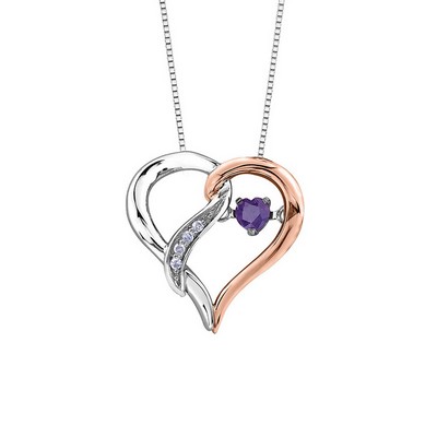 Amethyst Heart Pendant in Two-Tone Gold with Diamond