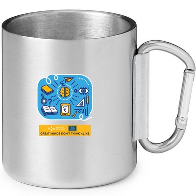 10 oz. Travel Stainless Steel Double Wall w/ Carabiner Handle, keep hot