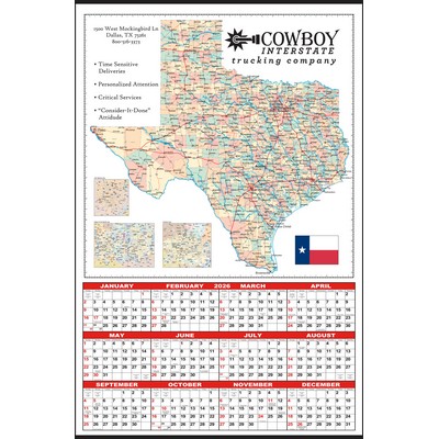 Large Texas State Map Year-In-View® Calendar