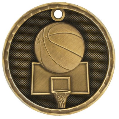 2" Antique Finish 3D Basketball Medal