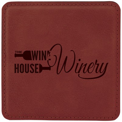 4" x 4" Square Laserable Coaster, Rose Leatherette