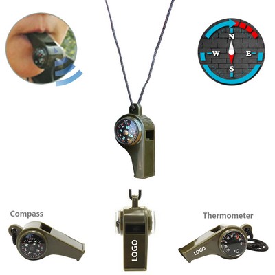 Camping Whistle w/Compass Thermometer