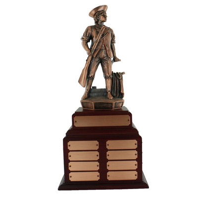 14" Bronze Perpetual Minuteman Trophy w/8 Name Plates