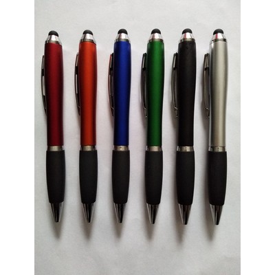 Twist-Action Ballpoint Pen W/Stylus & Rubber Grip