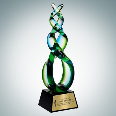 Art Glass Green Double Helix Award w/ Gold Plate