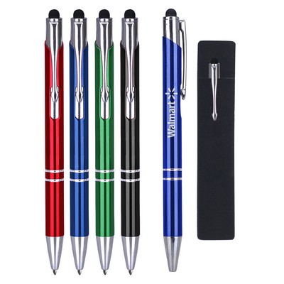 Blue Ink Metal Pen w/Stylus & PE Pouch