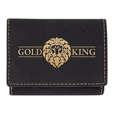 Black-Gold Trifold Wallet, Laserable Leatherette, 4" x 3"