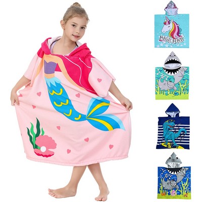 Micro Fiber Hooded Kids Beach Towel Poncho