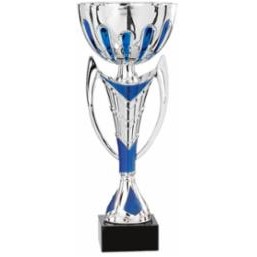 12" Assembled Silver/Blue Cup Trophy w/Handles