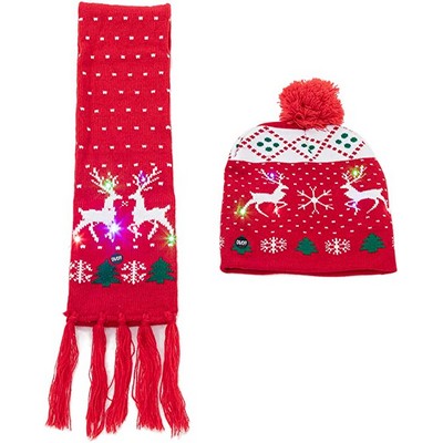 Christmas Knit Light up Beanie & Scarf Set