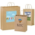 Short Run 4 Color Imprint Brown Kraft Wine Bottle Bag (5 1/2"x3 1/4"x12 1/2")