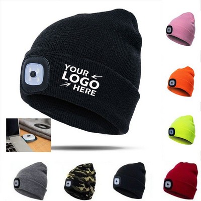 USB Rechargeable Beanie Hat With Led Light