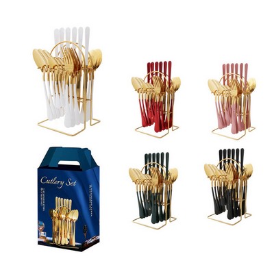 24 Piece Gold Silverware Flatware Cutlery Set With Stand