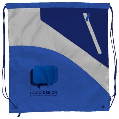 Sublimation Multi-Panel Polyester Drawstring Bag w/ Small Slant-Zip Pocket