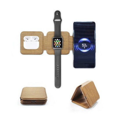 3in1 Stackable Compact Charger Wood Color Wireless Charger