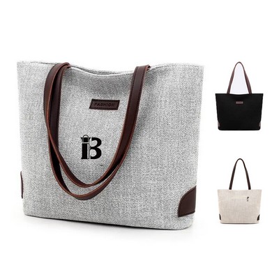 Canvas Tote Bag with Zipper and Handle