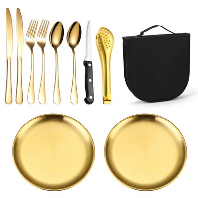 Stainless Steel Portable Dinnerware Set for 2 - 10pcs Camping Kit