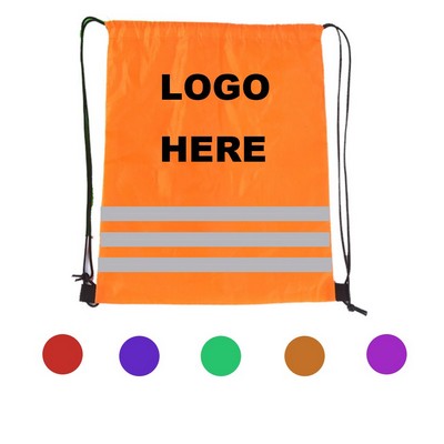 Safety Reflective Polyester Drawstring Backpack