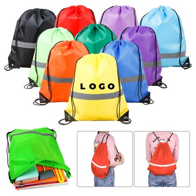 Drawstring Backpack Bag with Reflective Strip