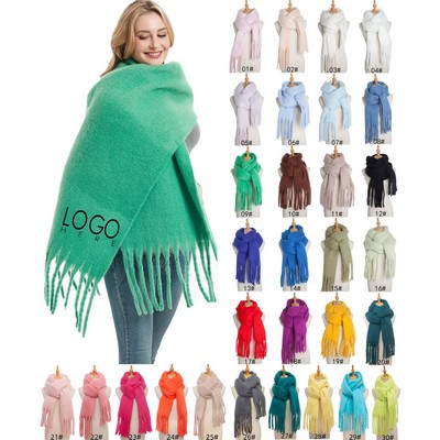 Polyester Warm Thickened Scarf with Fringe