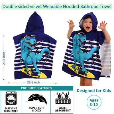 Double sided velvet Kids Hooded Bathrobe Towel