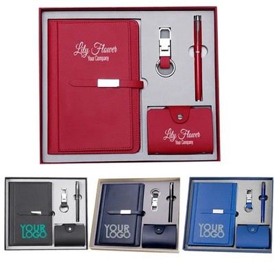 4 in 1 Notebook with Pen Card Holder Wallet Keychain Set