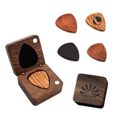 Custom Wooden Guitar Pick Set with Storage Box