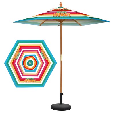 7' Full Color Wooden Market Umbrella