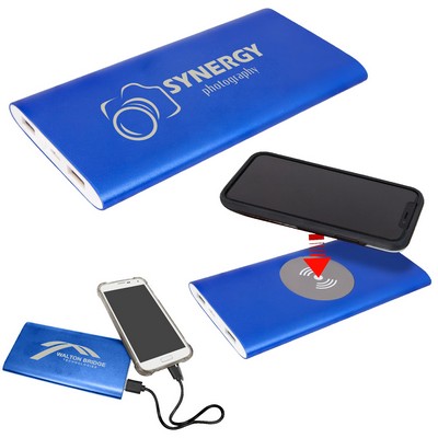 Blue 8000MAH Power Bank & Wireless Anodized Aluminum Charger