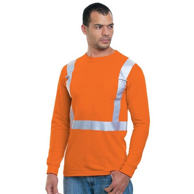 Bayside® Hi-Visibility 100% Cotton Pocket Long Sleeve Solid Striping Tee Shirt