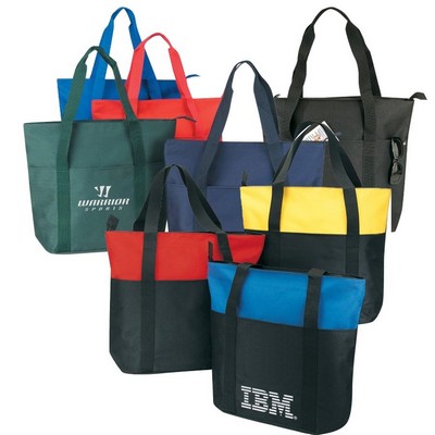 Large Travel Poly Tote Bag w/ Top Zipper & Multi Pockets