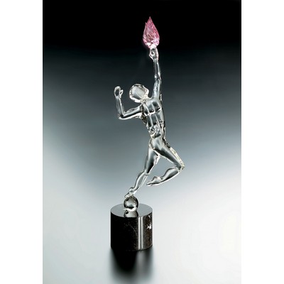 Hand Blown Crystal Torch Bearer Award w/ Marble Base