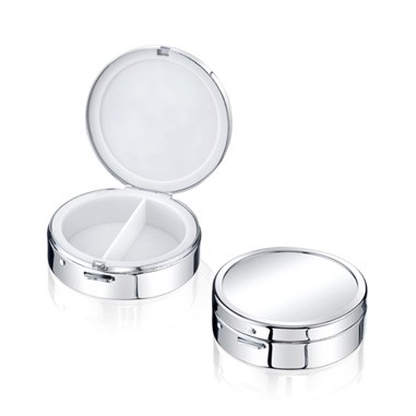 Silver Plated Metal Round Pill Box with 2 compartments(engraved)