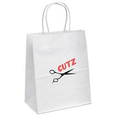 White Kraft Paper Shopping Bag 2C1S (8"x4.5"x10.75")