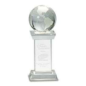 8" Crystal Globe on Clear Tower Award