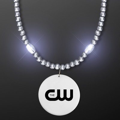 Light Up Silver Mardi Gras Beads - Domestic Imprint