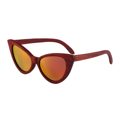 Red-Rose Wood Sunglasses - Red Mirror Polarized Lenses - Red-Rose Wood Frames