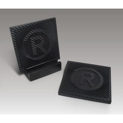 2-Pc Square Carbon Fiber-Texture Coaster Set w/Base