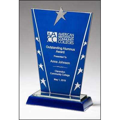 Constellation Series Glass Award w/Blue Background & Chrome Plated Star (6.375"x 9.625")