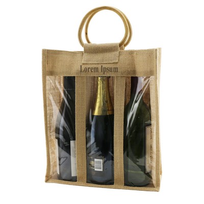 Jute Vino-Sack™ Three Bottle w/Clear Poly Window