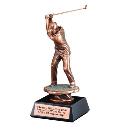 16" Bronze Electroplated Male Golf Swing Trophy