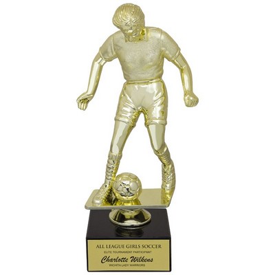 9 ½" Female Soccer Figure Trophy w/Black Marble Base