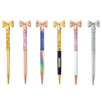 Glitter Flakes Bowknot Shaped Metal Pen