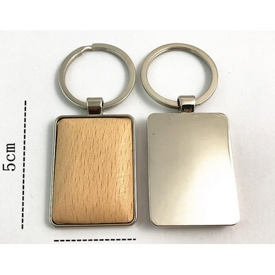 Rectangle Shaped Wood Keychain with Metal Back