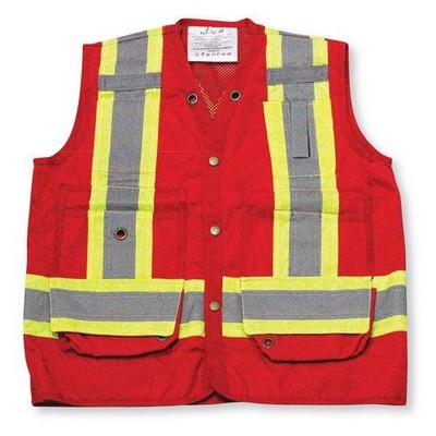 100% Polyester Mesh Red Surveyor Vest w/Mesh Back